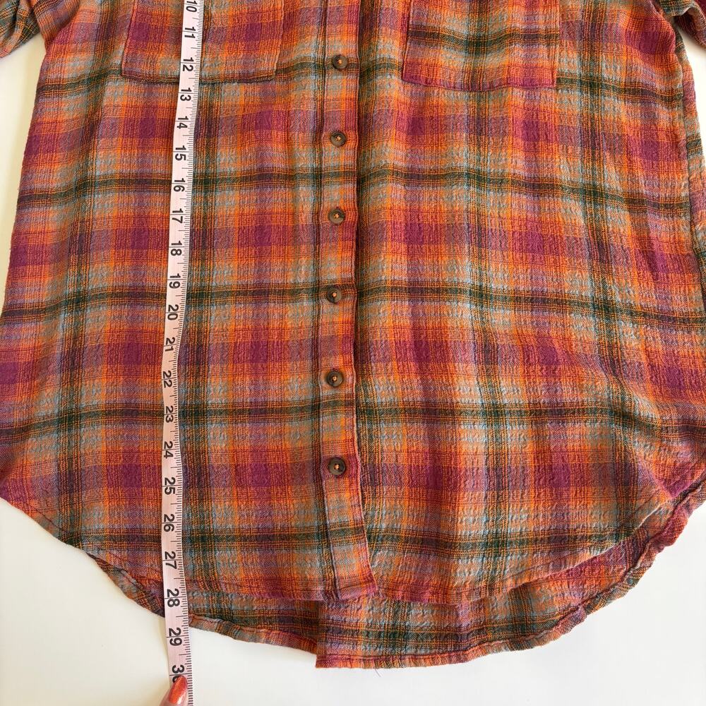 Anthropologie Pilcro Fall Plaid Button Down Blouse Women’s Medium Brown Orange - Picture 6 of 8